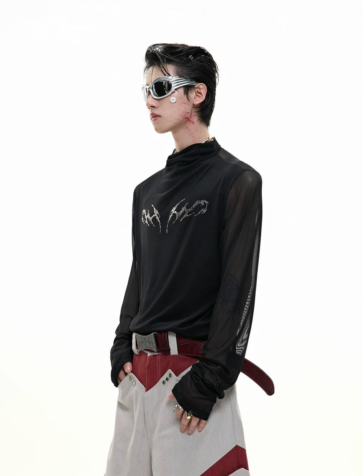 Mesh Metal-Graphic Fitted Long-Sleeve Top - COPPING THREADS - Argue Culture