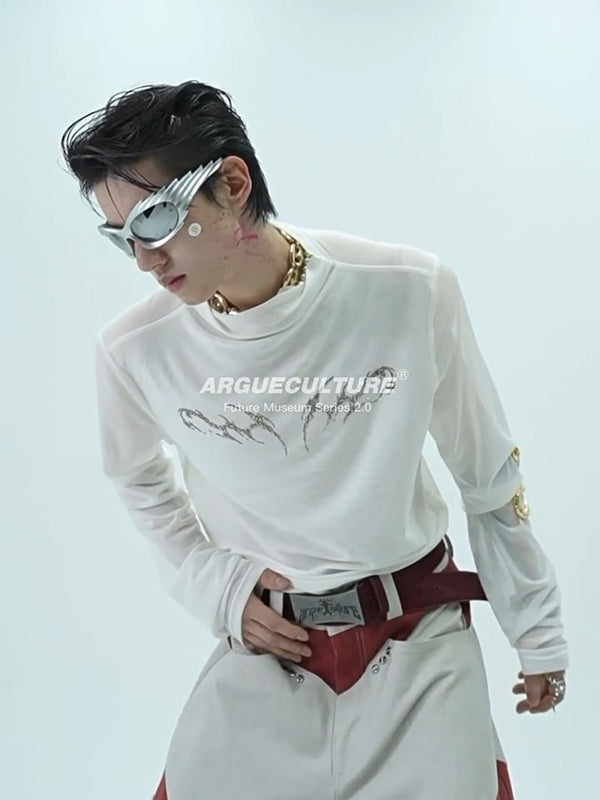 Mesh Metal-Graphic Fitted Long-Sleeve Top - COPPING THREADS - Argue Culture