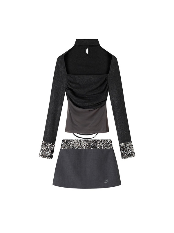 Mesh Sequin Patchwork Knit Skirt Set - COPPING THREADS - CT Select