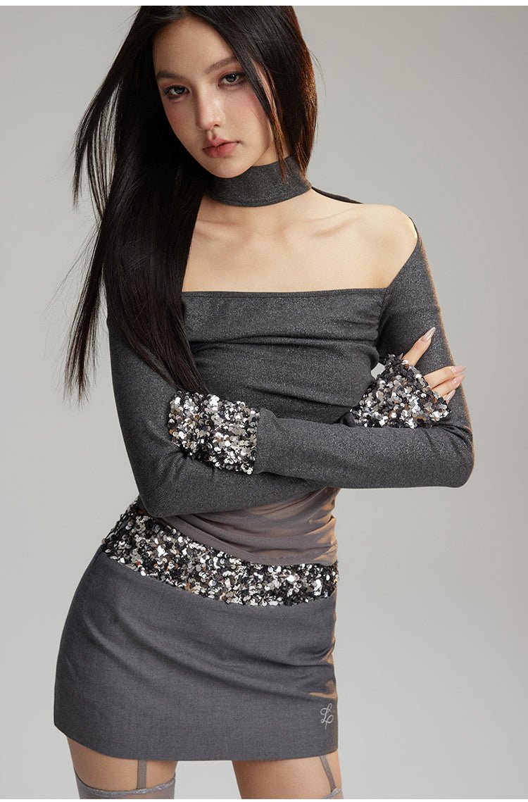 Mesh Sequin Patchwork Knit Skirt Set - COPPING THREADS - CT Select