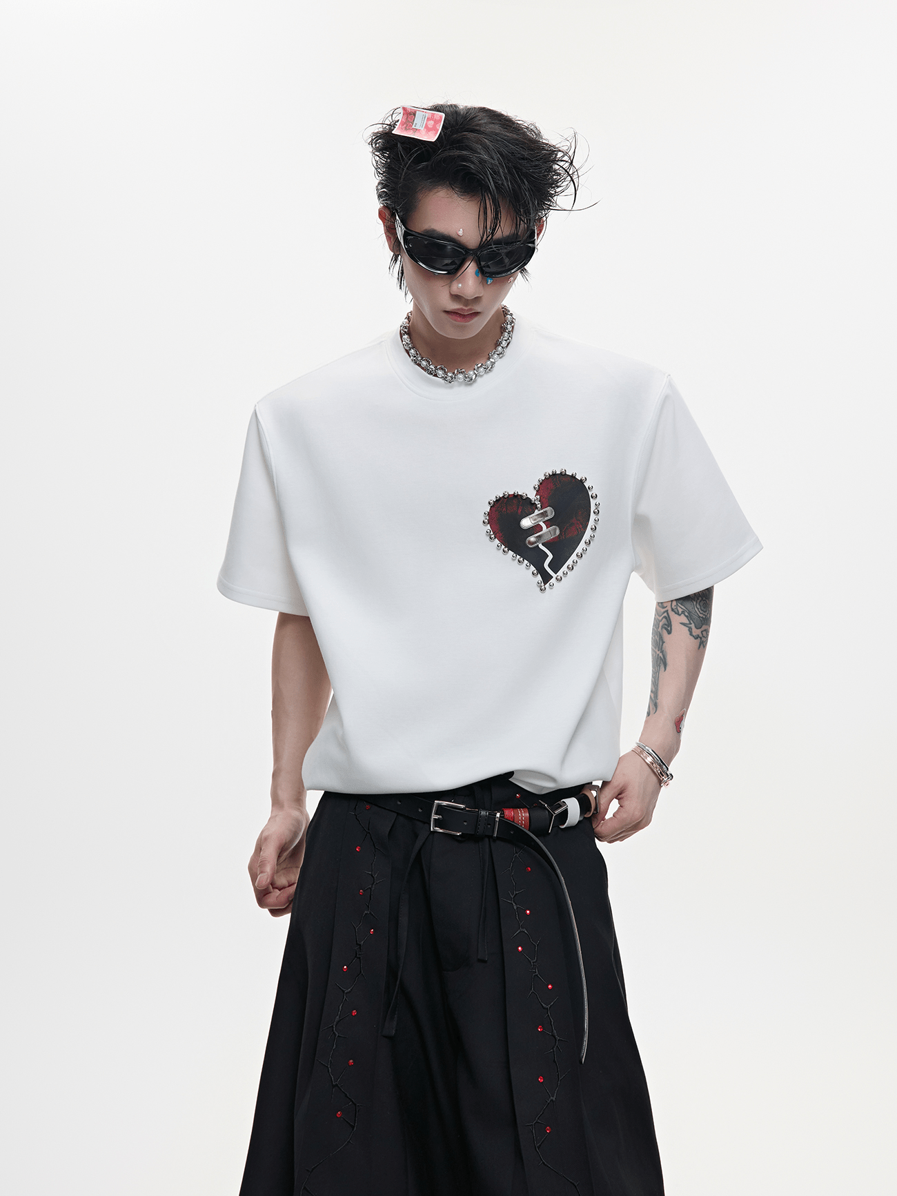 Metal Bead Heartbreak Embellished Fitted Tee - COPPING THREADS - ArguE CulturE