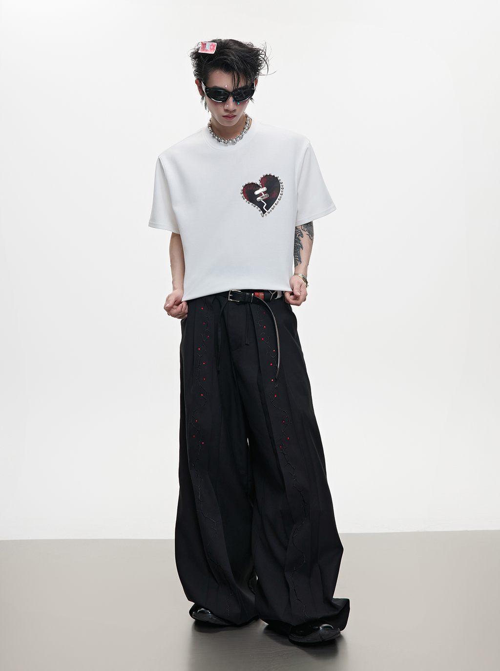 Metal Bead Heartbreak Embellished Fitted Tee - COPPING THREADS - ArguE CulturE