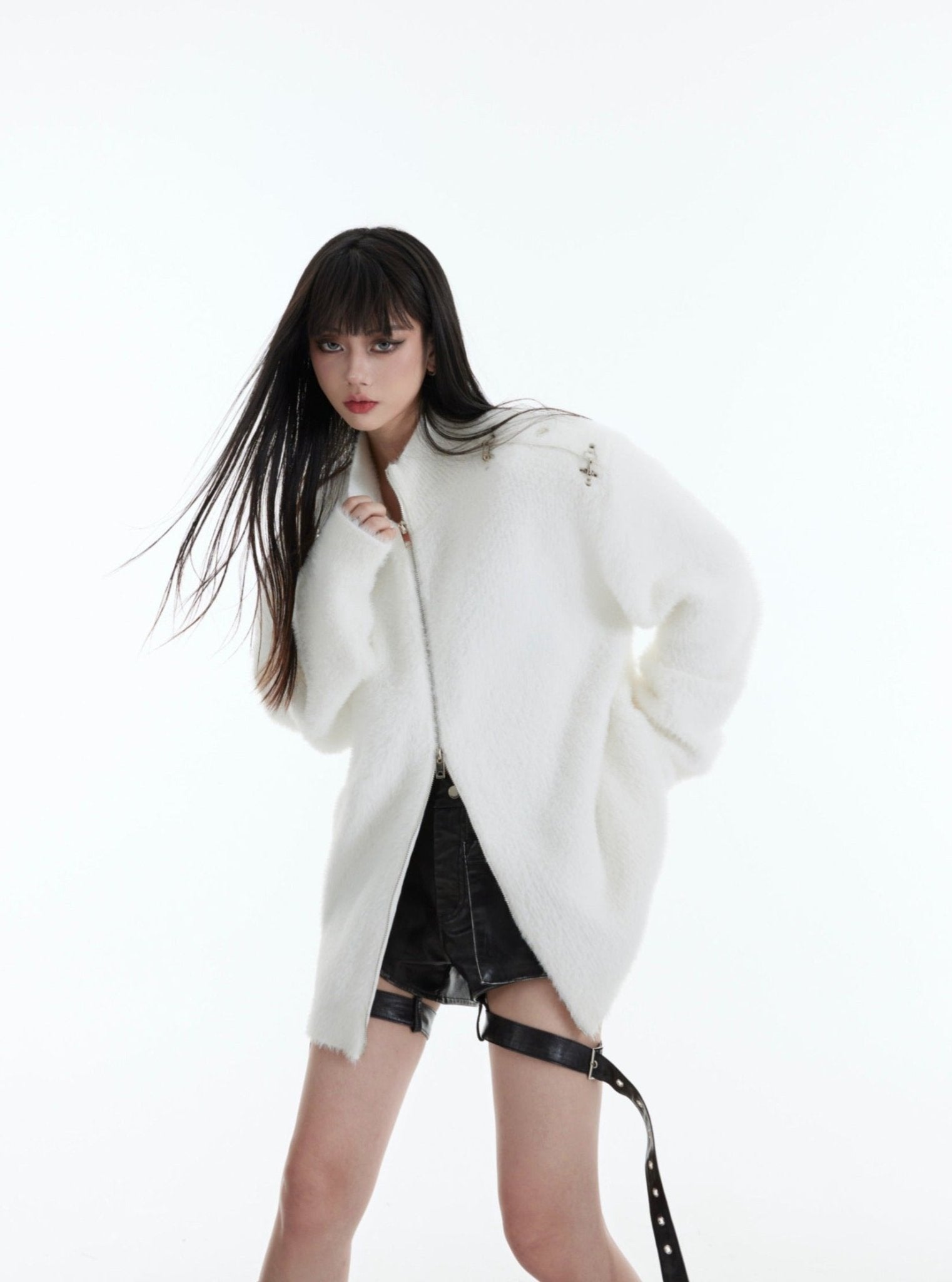 Metal Buckle Zip - Up Knit Cardigan Sweater - COPPING THREADS - CT Select