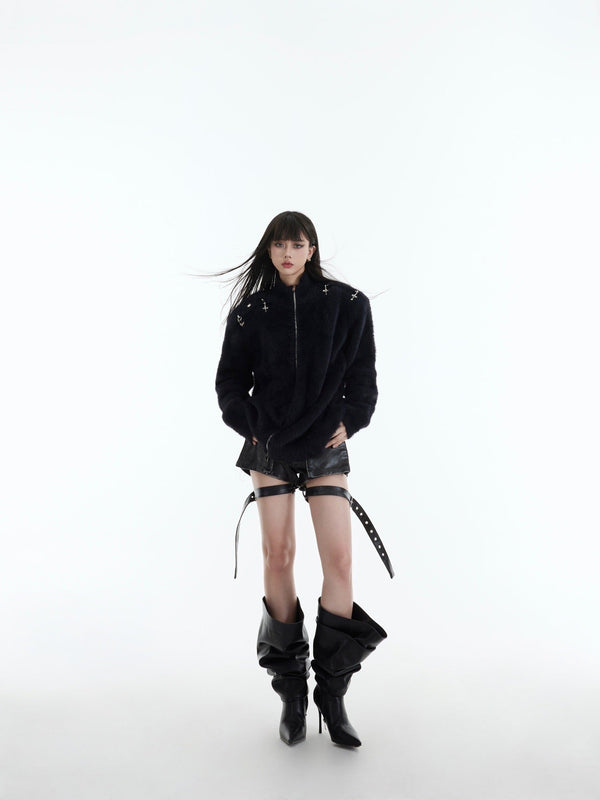 Metal Buckle Zip - Up Knit Cardigan Sweater - COPPING THREADS - CT Select