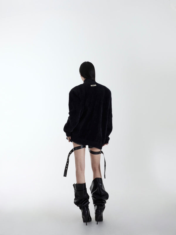 Metal Buckle Zip - Up Knit Cardigan Sweater - COPPING THREADS - CT Select