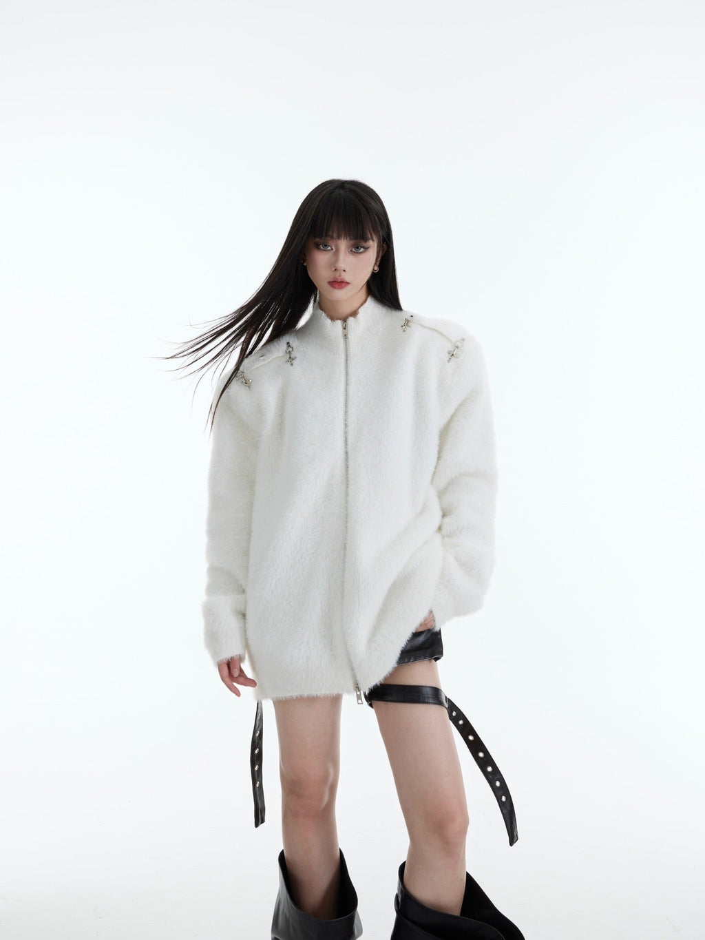 Metal Buckle Zip - Up Knit Cardigan Sweater - COPPING THREADS - CT Select