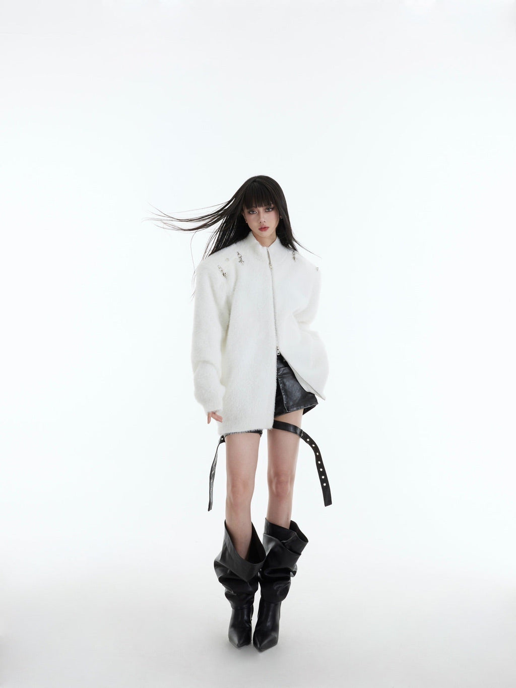 Metal Buckle Zip - Up Knit Cardigan Sweater - COPPING THREADS - CT Select