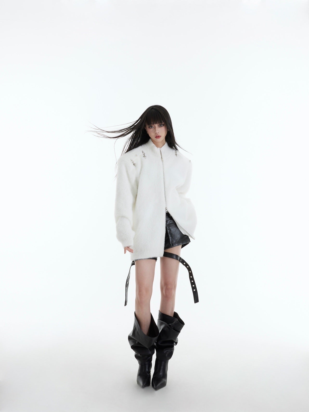 Metal Buckle Zip - Up Knit Cardigan Sweater - COPPING THREADS - CT Select