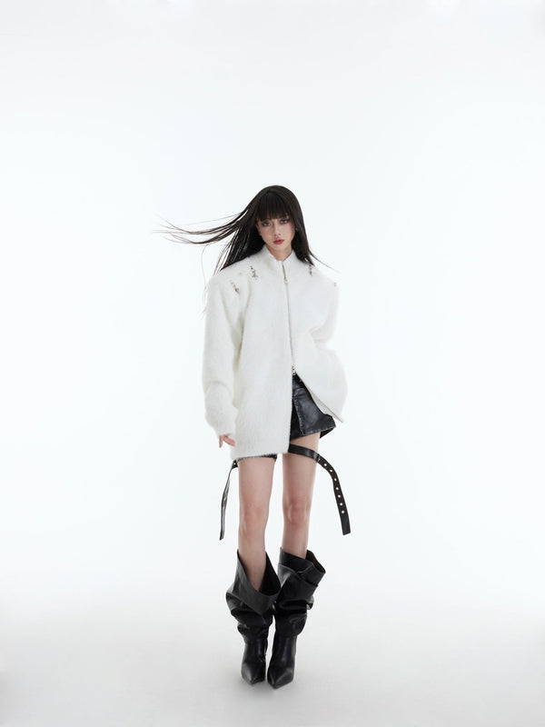 Metal Buckle Zip - Up Knit Cardigan Sweater - COPPING THREADS - CT Select