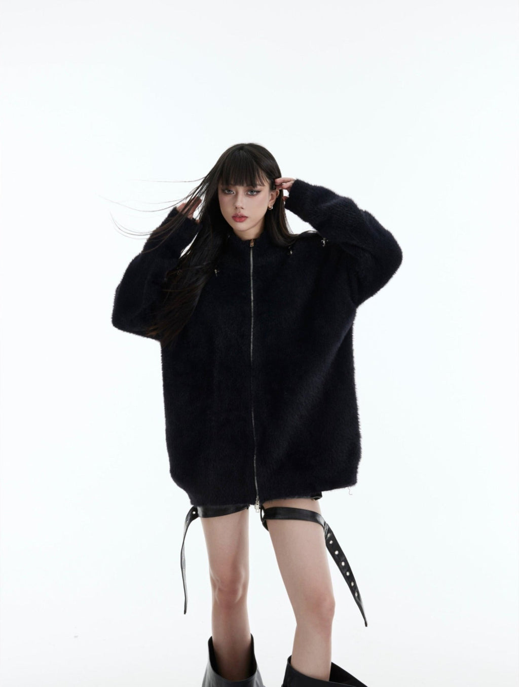 Metal Buckle Zip - Up Knit Cardigan Sweater - COPPING THREADS - CT Select