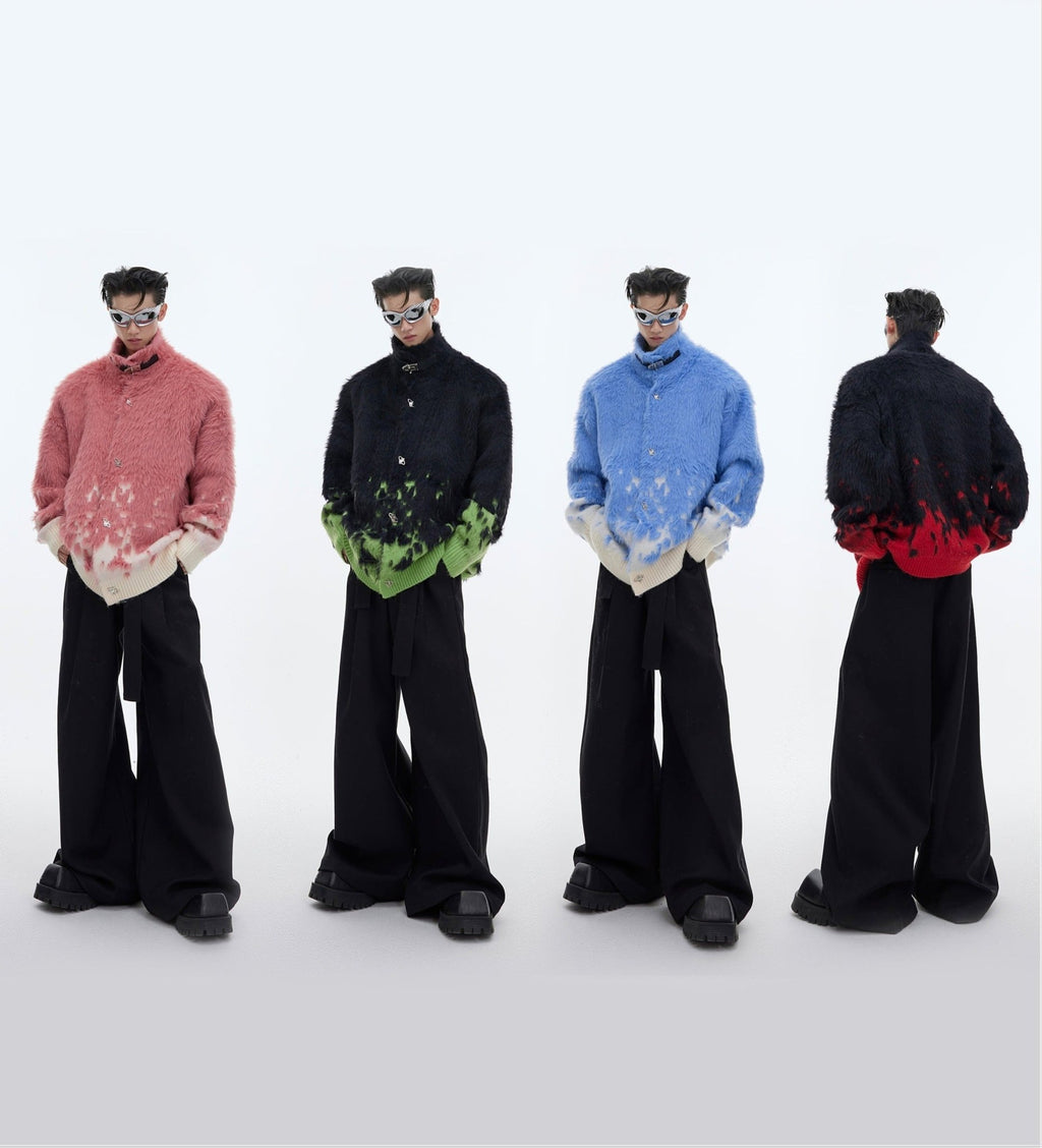 Metal Button Gradient Stand Collar Knit Sweater - COPPING THREADS - ArguE CulturE