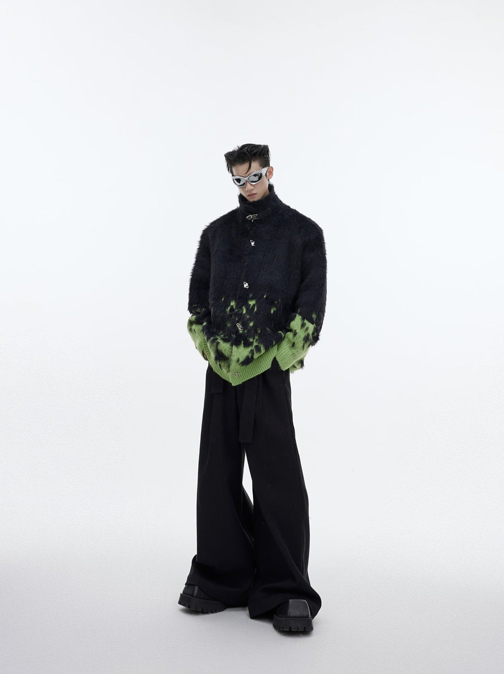 Metal Button Gradient Stand Collar Knit Sweater - COPPING THREADS - ArguE CulturE