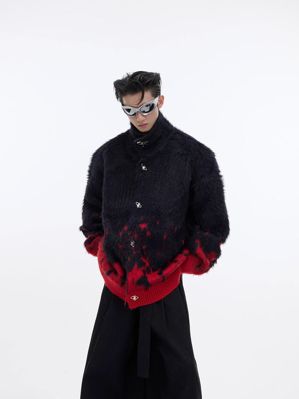 Metal Button Gradient Stand Collar Knit Sweater - COPPING THREADS - ArguE CulturE