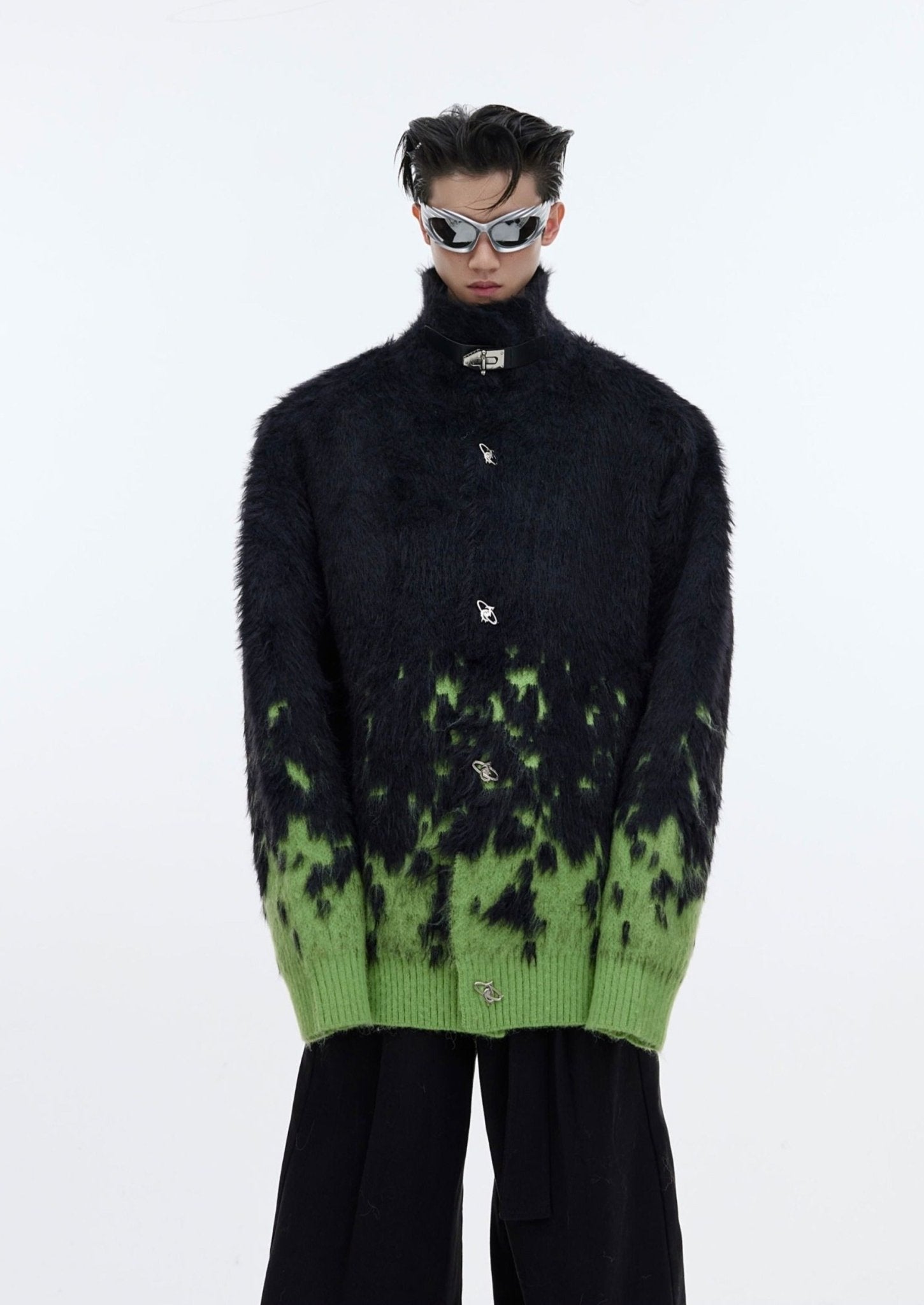 Metal Button Gradient Stand Collar Knit Sweater - COPPING THREADS - ArguE CulturE