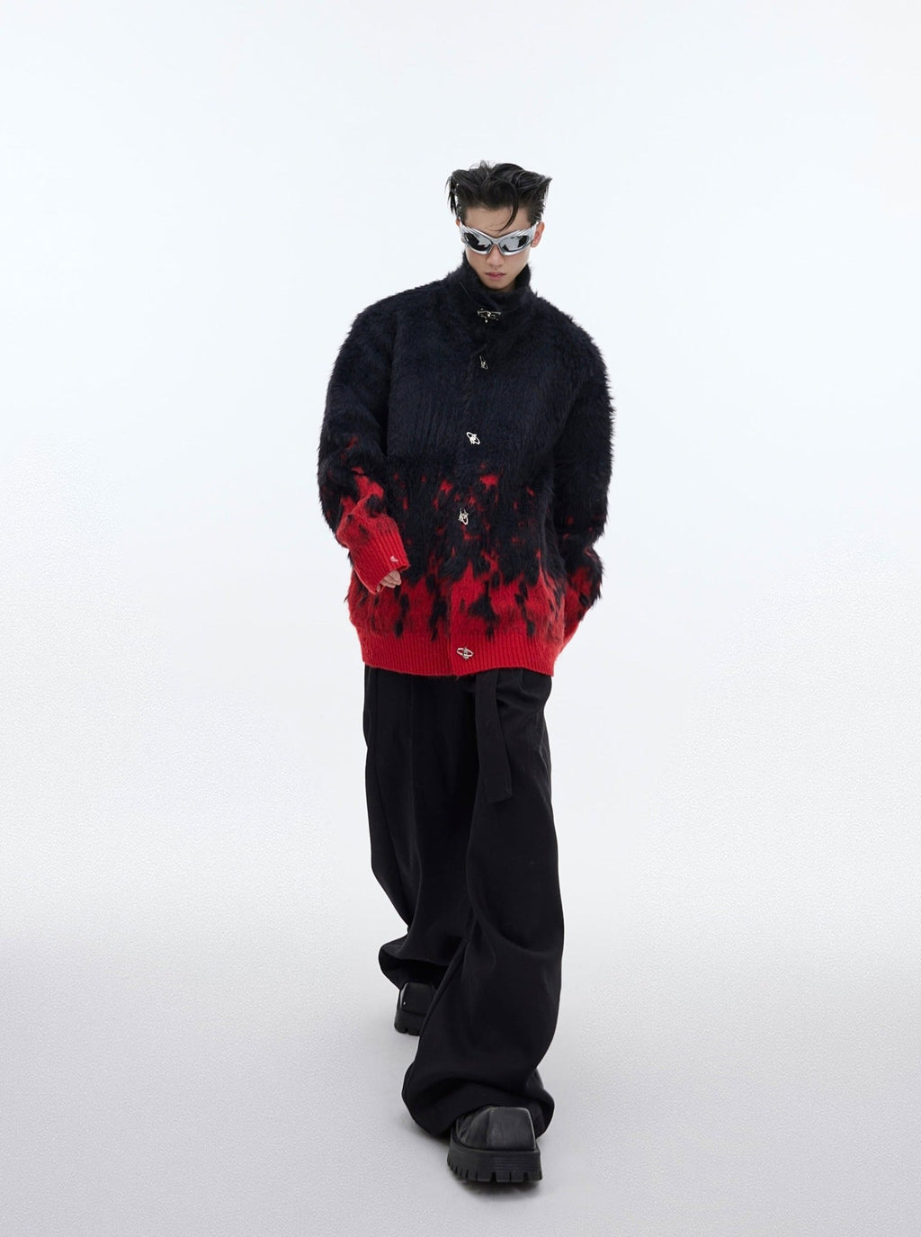 Metal Button Gradient Stand Collar Knit Sweater - COPPING THREADS - ArguE CulturE