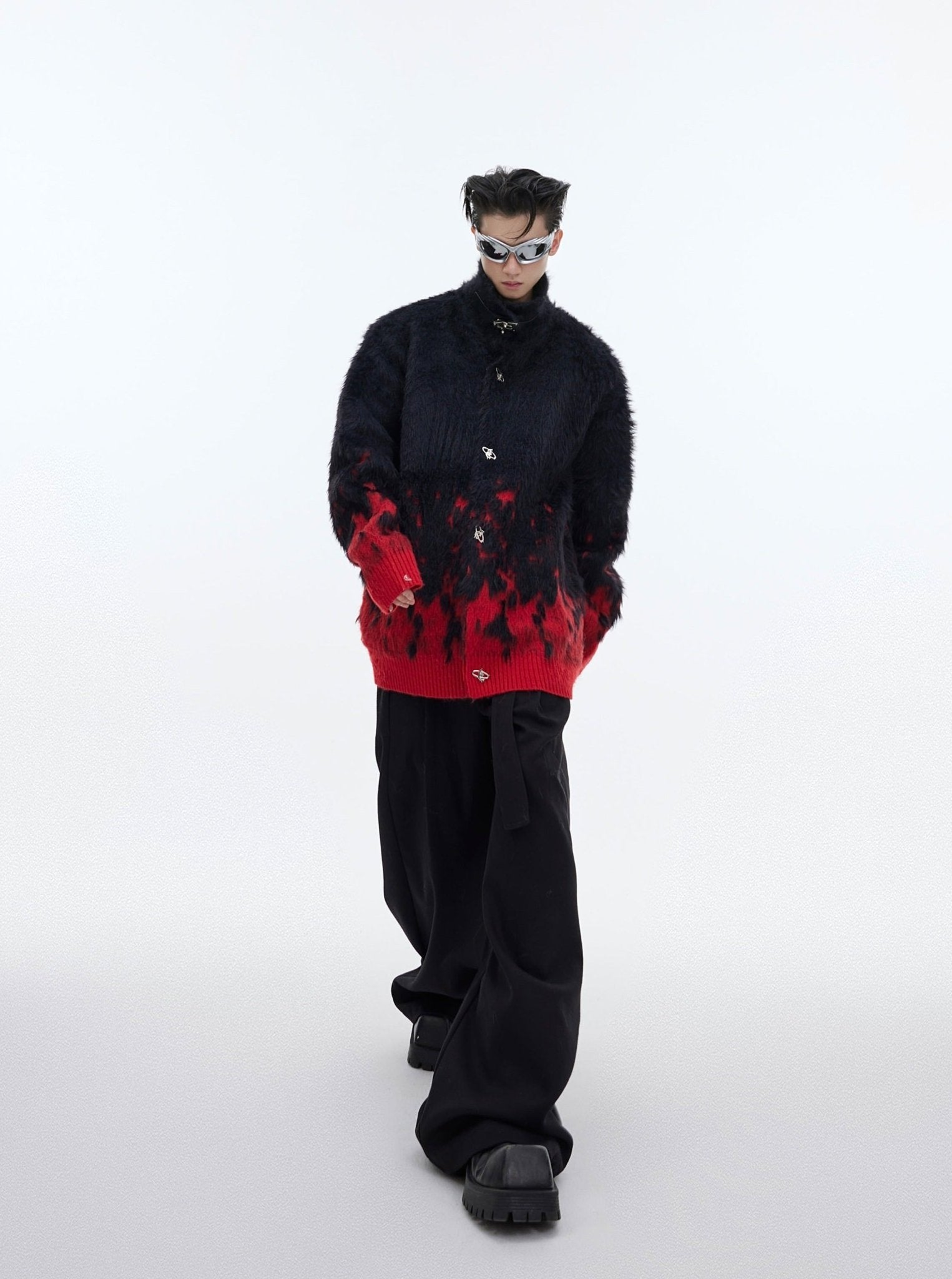 Metal Button Gradient Stand Collar Knit Sweater - COPPING THREADS - ArguE CulturE