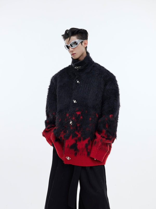 Metal Button Gradient Stand Collar Knit Sweater - COPPING THREADS - ArguE CulturE