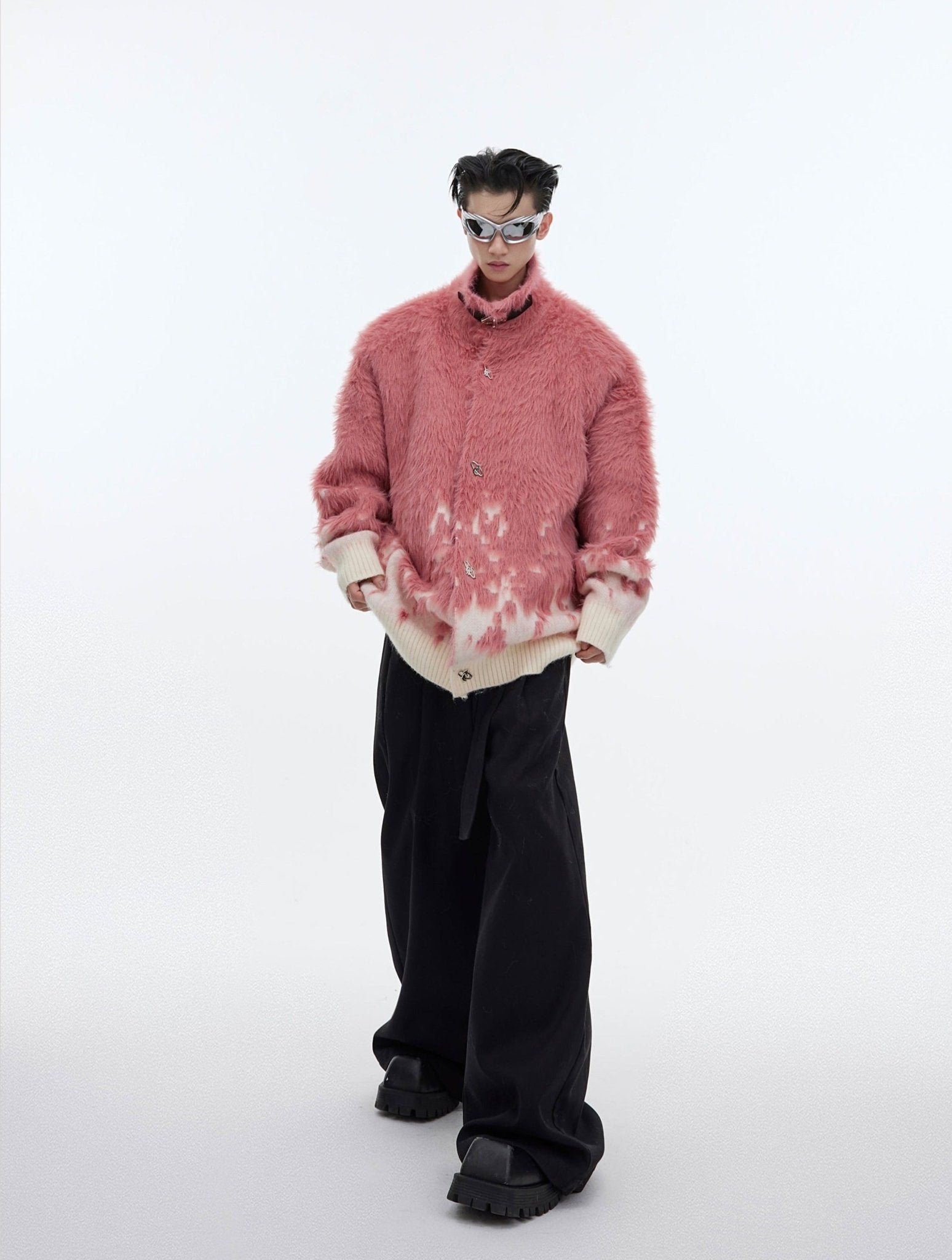 Metal Button Gradient Stand Collar Knit Sweater - COPPING THREADS - ArguE CulturE