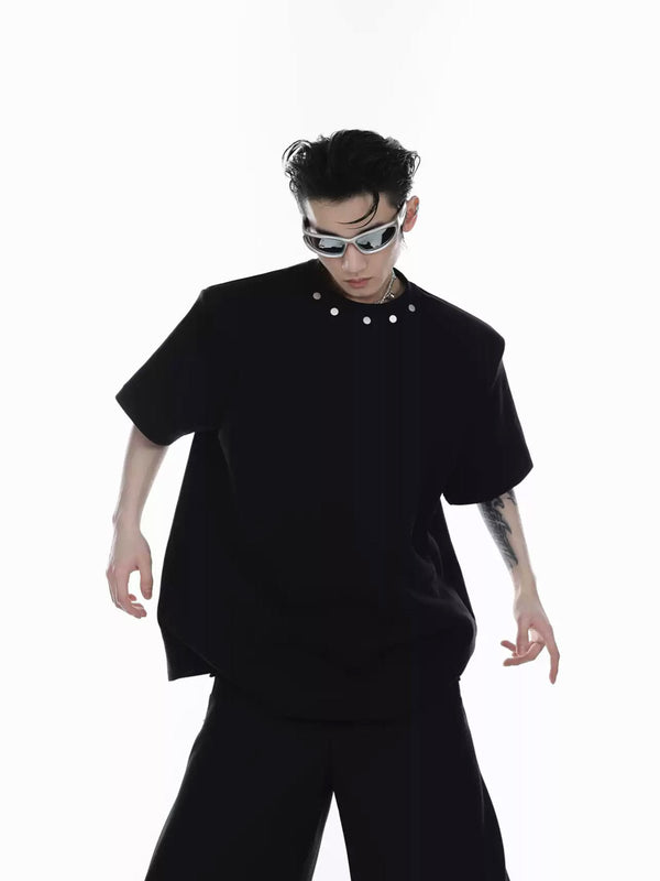 Metal-Button Padded-Shoulder T-Shirt - COPPING THREADS - Argue Culture