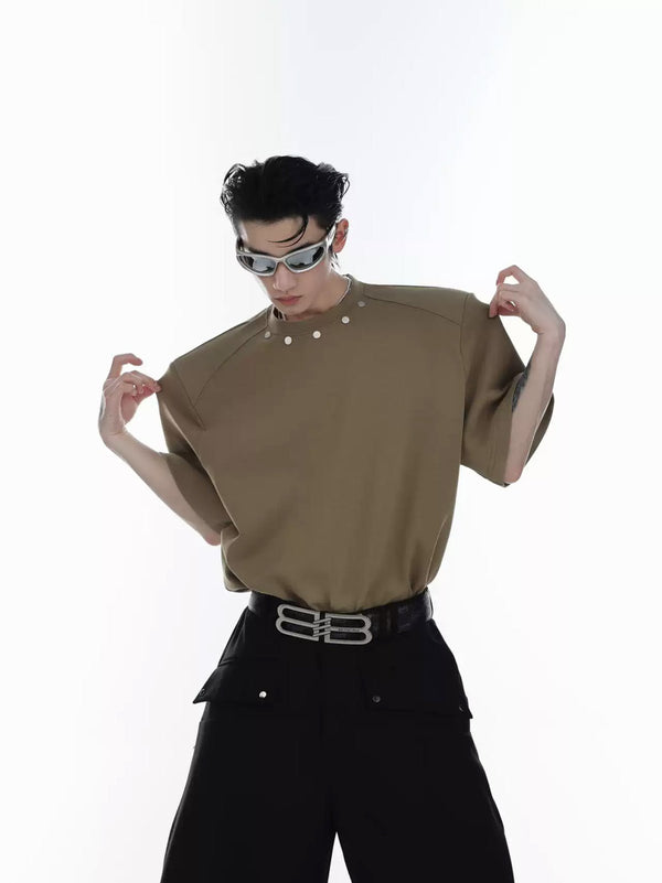 Metal-Button Padded-Shoulder T-Shirt - COPPING THREADS - Argue Culture