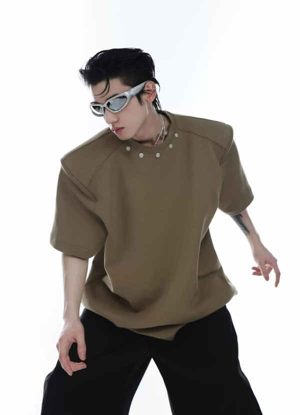 Metal-Button Padded-Shoulder T-Shirt - COPPING THREADS - Argue Culture