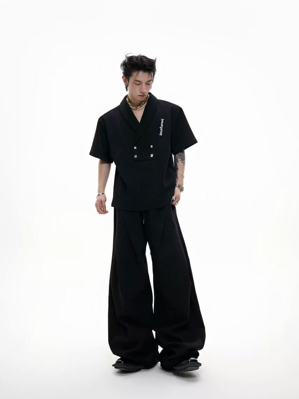 Metal-Detail Padded-Shoulder Top and Pleated Pants Set - COPPING THREADS - Argue Culture