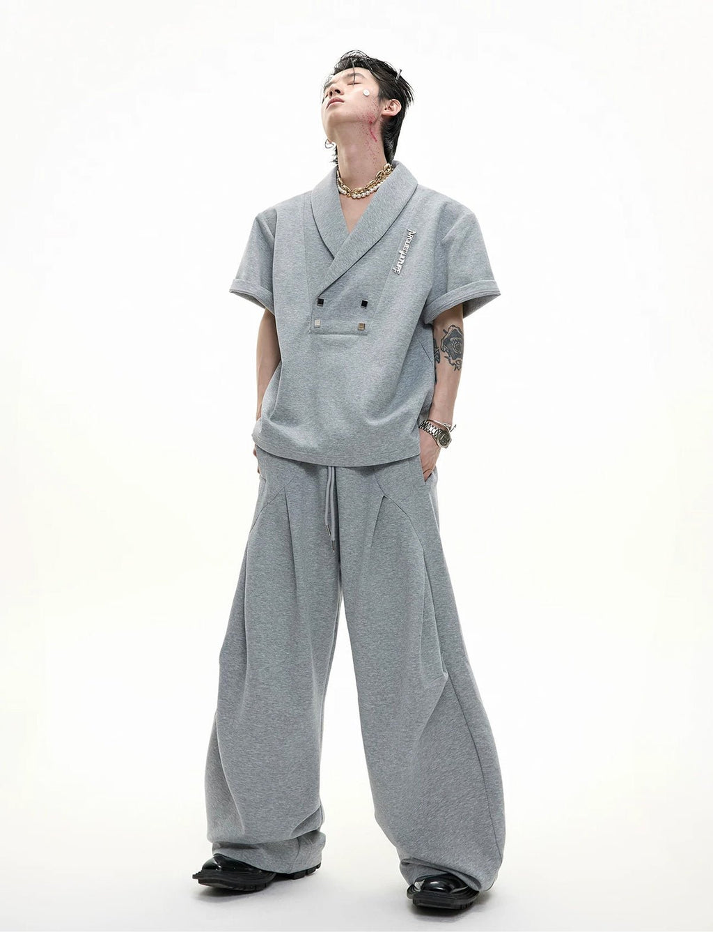 Metal-Detail Padded-Shoulder Top and Pleated Pants Set - COPPING THREADS - Argue Culture