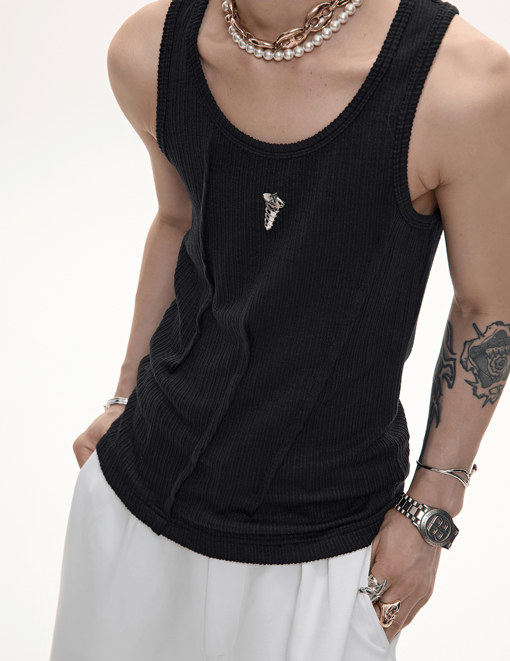 Metal Detail Ribbed U - Neck Tank Top - COPPING THREADS - ArguE CulturE