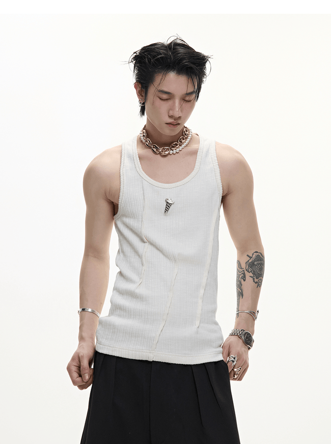 Metal Detail Ribbed U - Neck Tank Top - COPPING THREADS - ArguE CulturE Hover Image