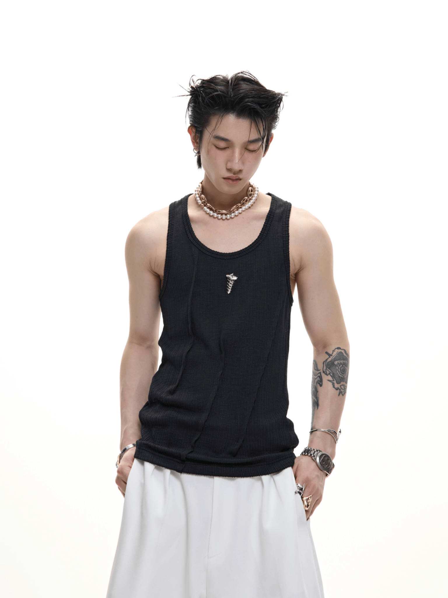 Metal Detail Ribbed U - Neck Tank Top - COPPING THREADS - ArguE CulturE