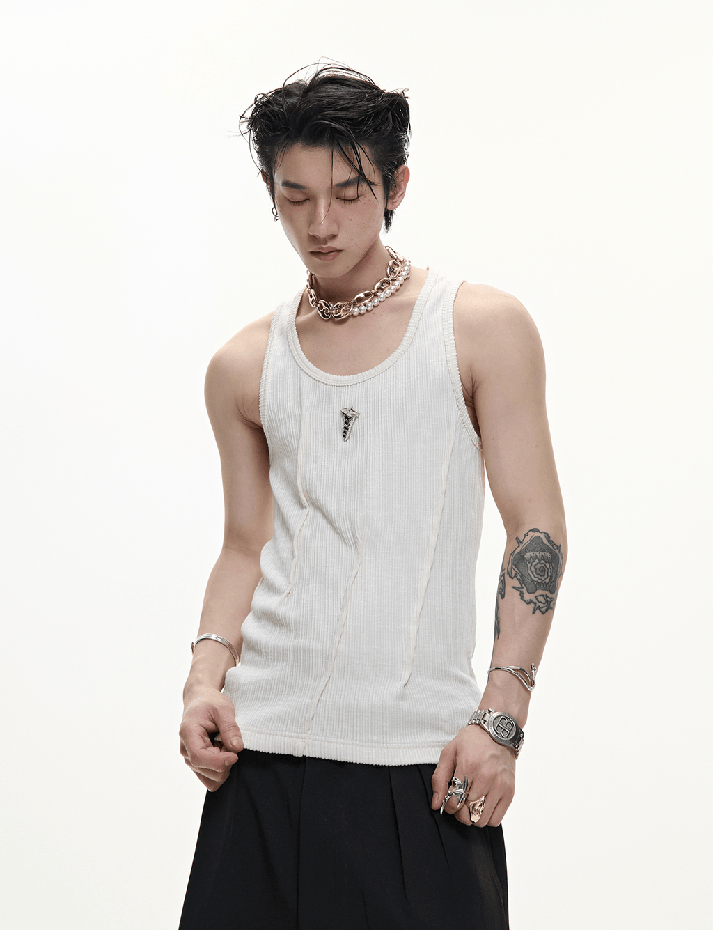 Metal Detail Ribbed U - Neck Tank Top - COPPING THREADS - ArguE CulturE