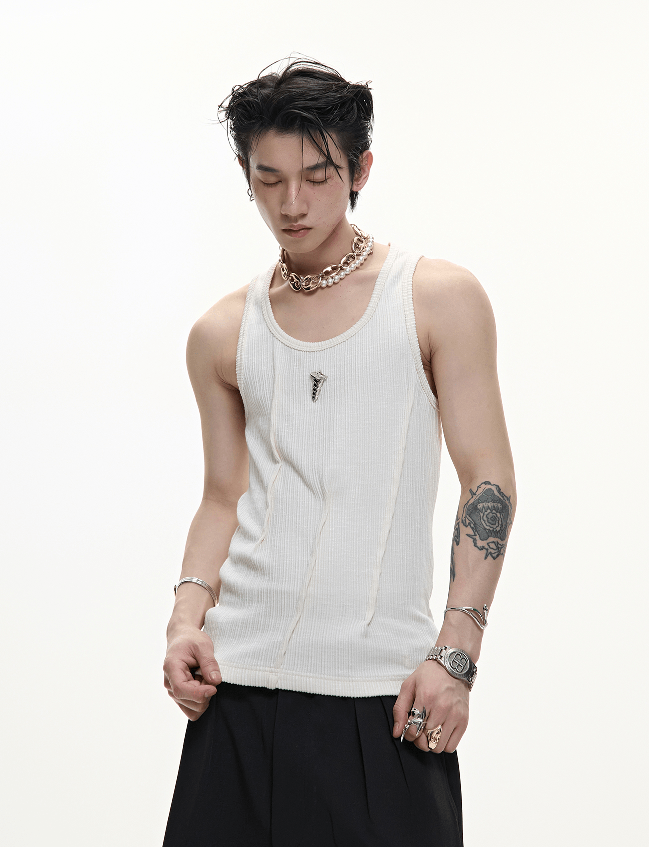 Metal Detail Ribbed U - Neck Tank Top - COPPING THREADS - ArguE CulturE
