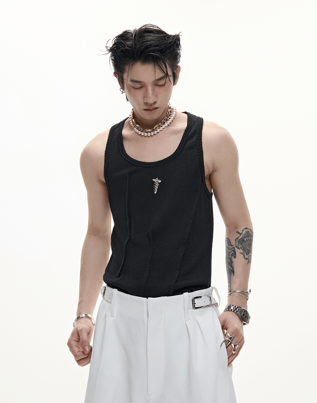 Metal Detail Ribbed U - Neck Tank Top - COPPING THREADS - ArguE CulturE