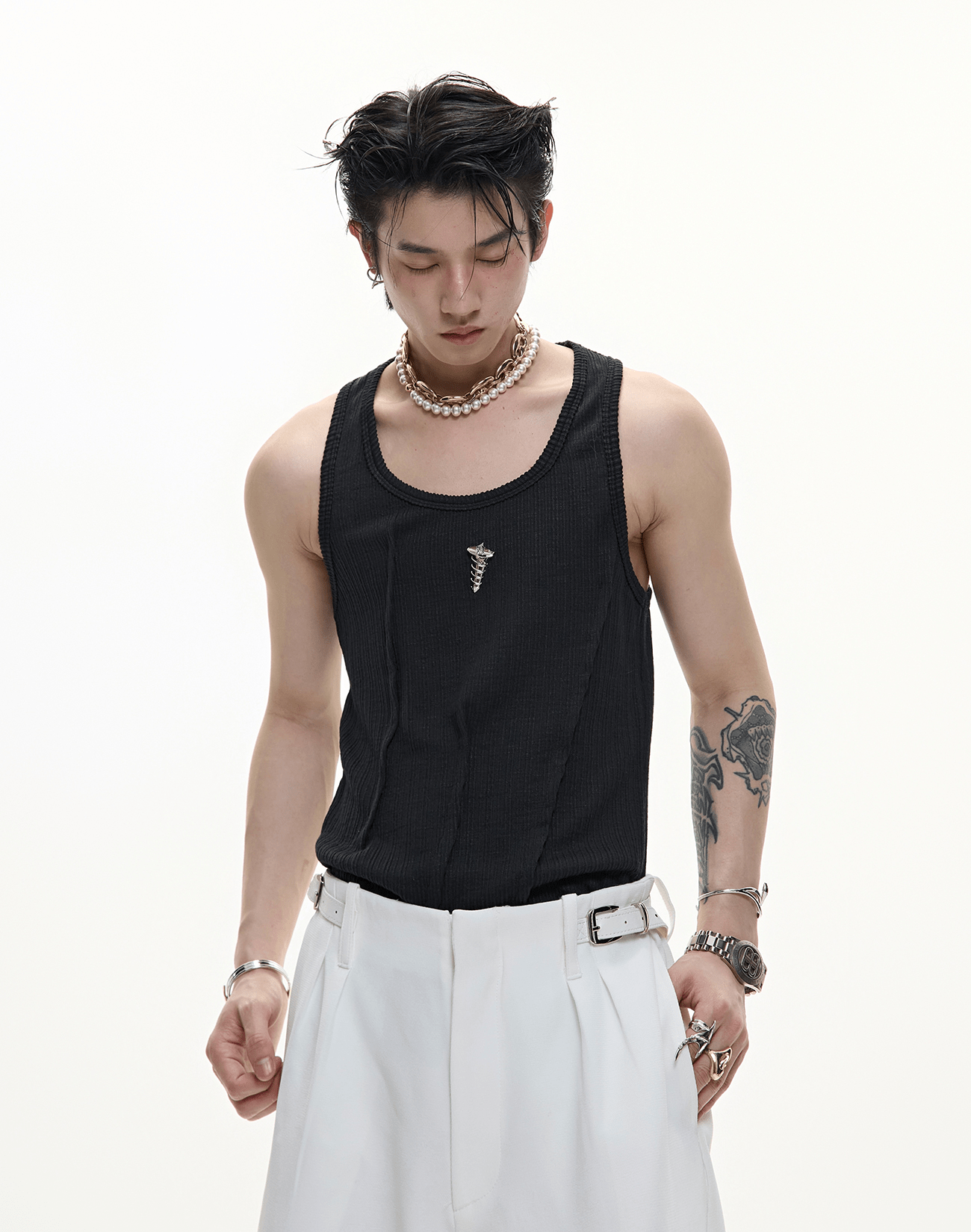 Metal Detail Ribbed U - Neck Tank Top - COPPING THREADS - ArguE CulturE