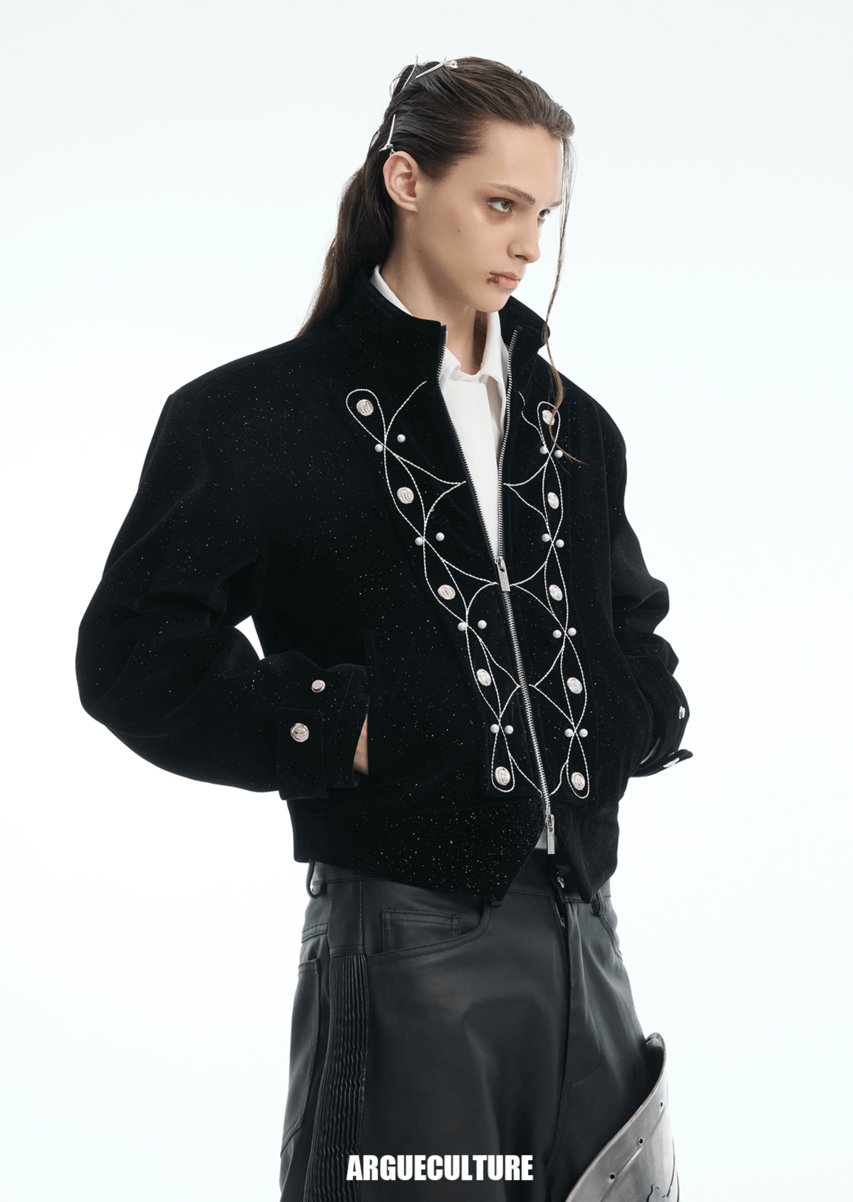 Metallic Button Embellished Cropped Jacket - COPPING THREADS - ArguE CulturE