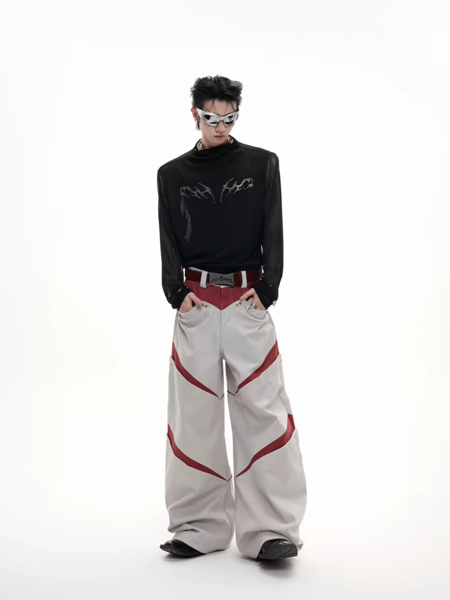 Metallic Flame Graphic Sheer Mesh Long Sleeve Tee - COPPING THREADS - ArguE CulturE