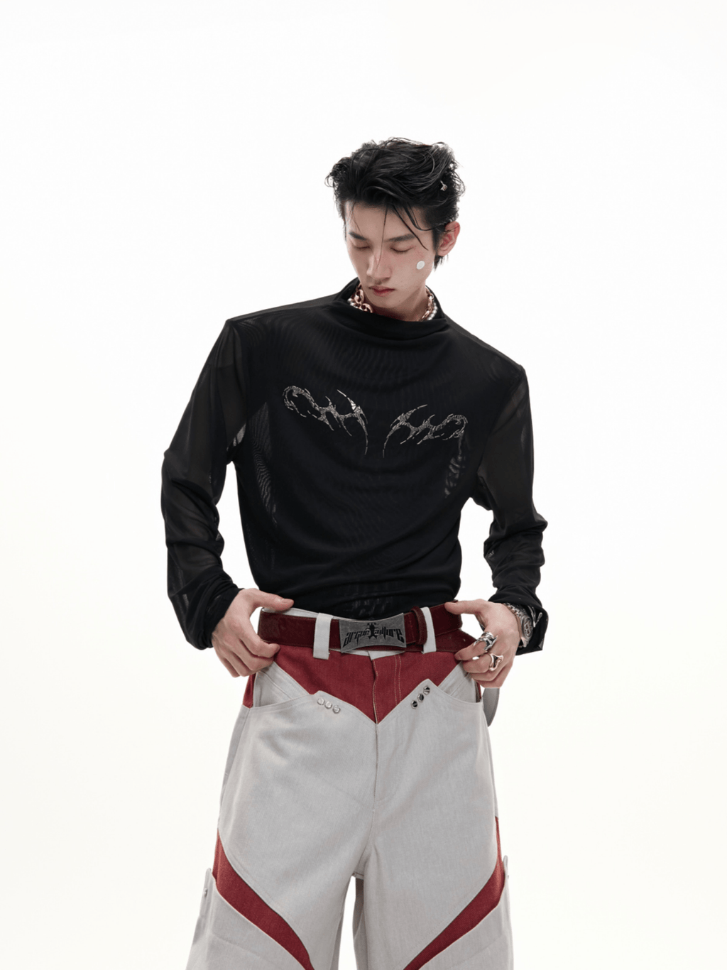 Metallic Flame Graphic Sheer Mesh Long Sleeve Tee - COPPING THREADS - ArguE CulturE