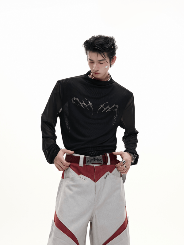 Metallic Flame Graphic Sheer Mesh Long Sleeve Tee - COPPING THREADS - ArguE CulturE