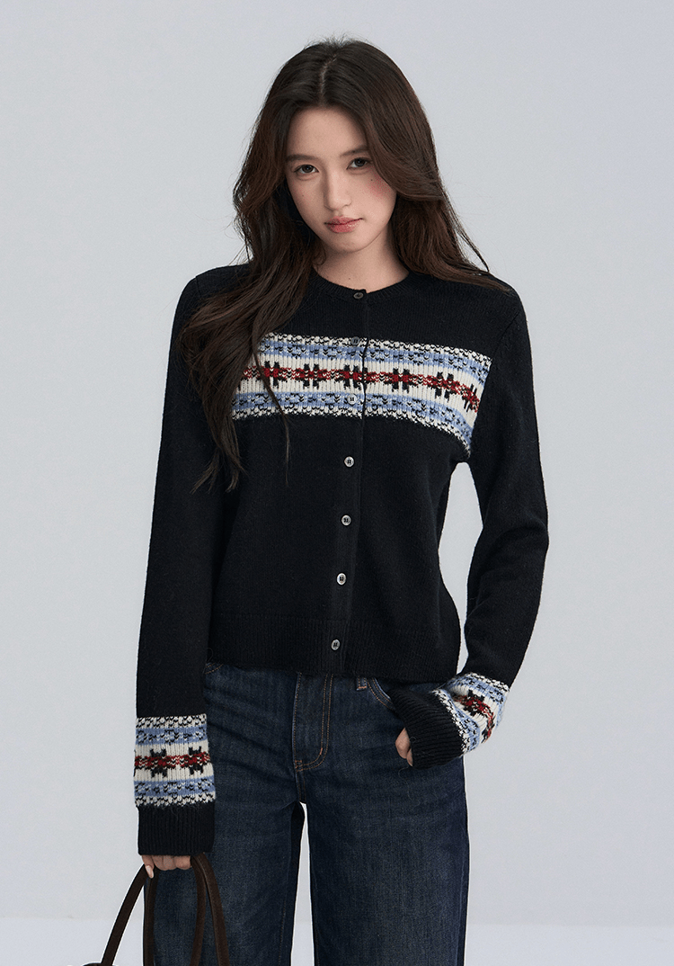 Midnight Stripe Fair Isle Cardigan - COPPING THREADS - CHICISLAND