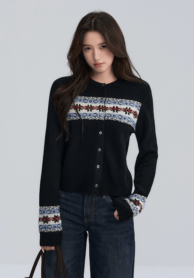 Midnight Stripe Fair Isle Cardigan - COPPING THREADS - CHICISLAND Hover Image