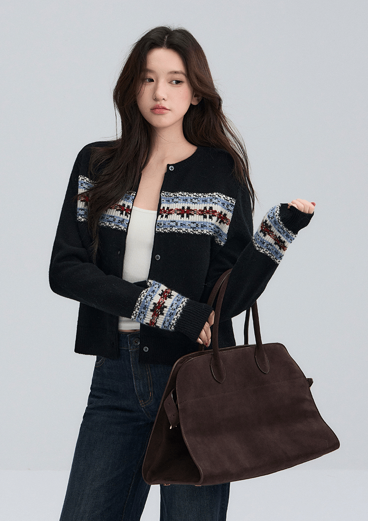 Midnight Stripe Fair Isle Cardigan - COPPING THREADS - CHICISLAND