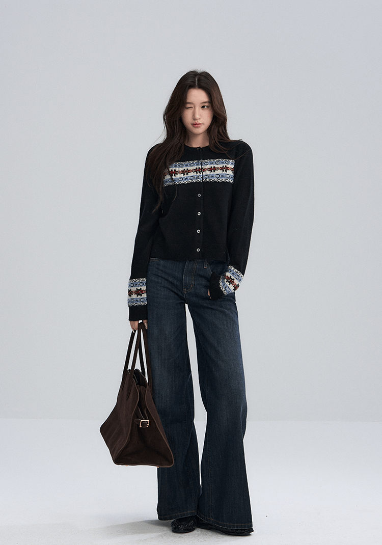 Midnight Stripe Fair Isle Cardigan - COPPING THREADS - CHICISLAND