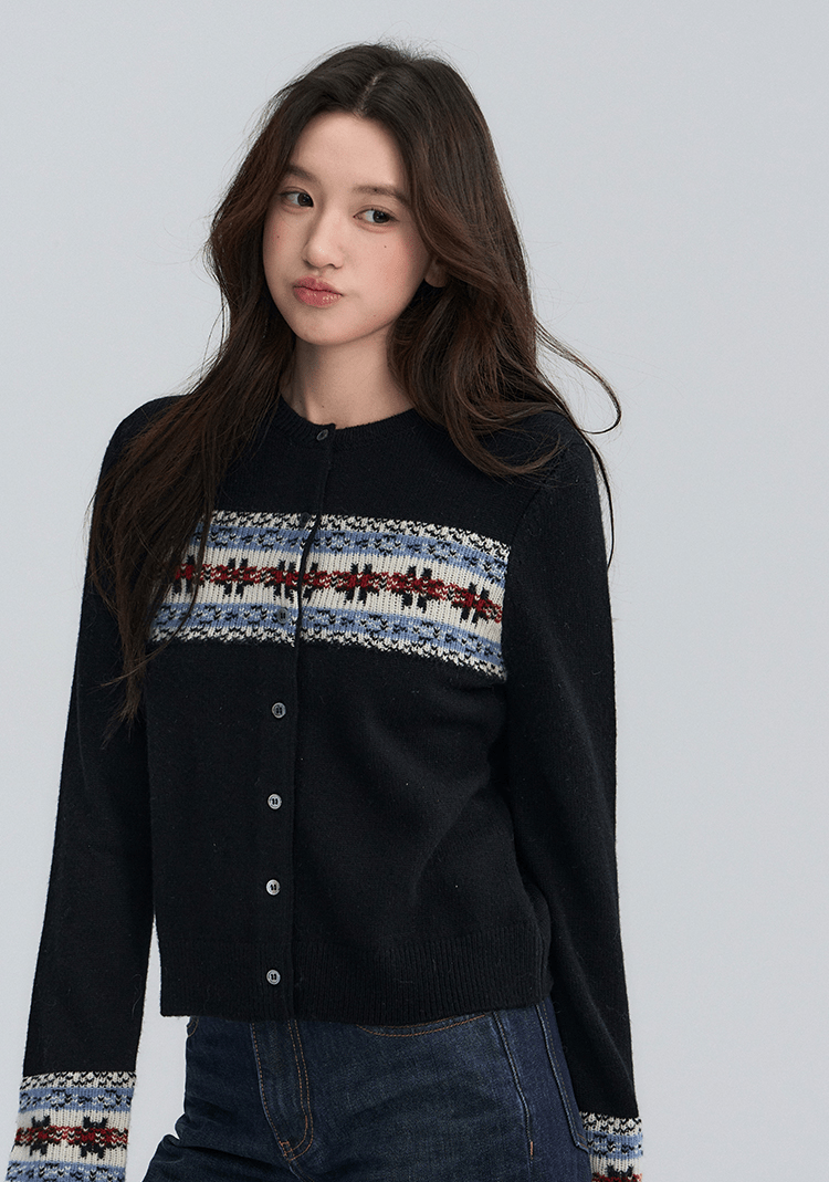 Midnight Stripe Fair Isle Cardigan - COPPING THREADS - CHICISLAND