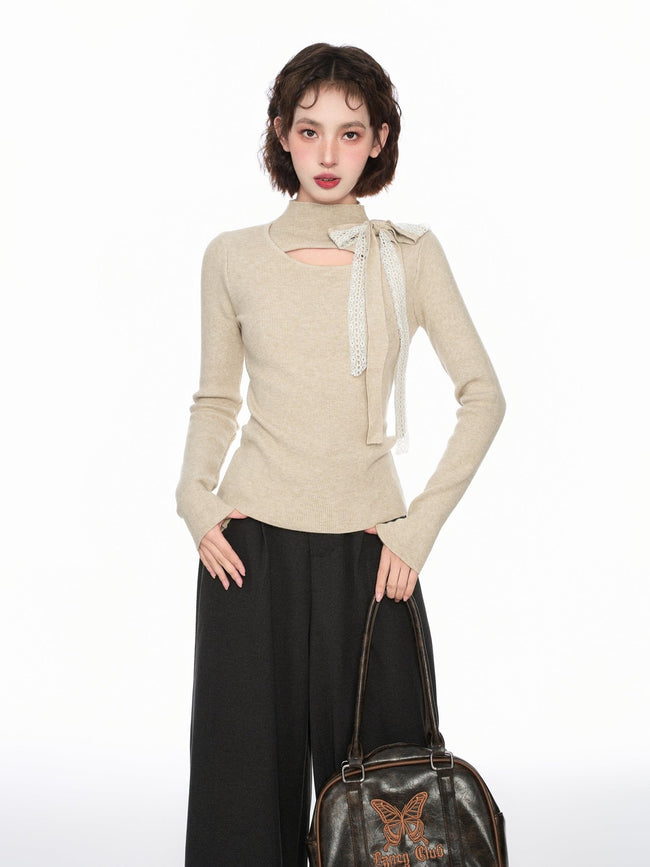 Mock Neck Cutout Bow - Tie Layering Top - COPPING THREADS - CT Select Hover Image