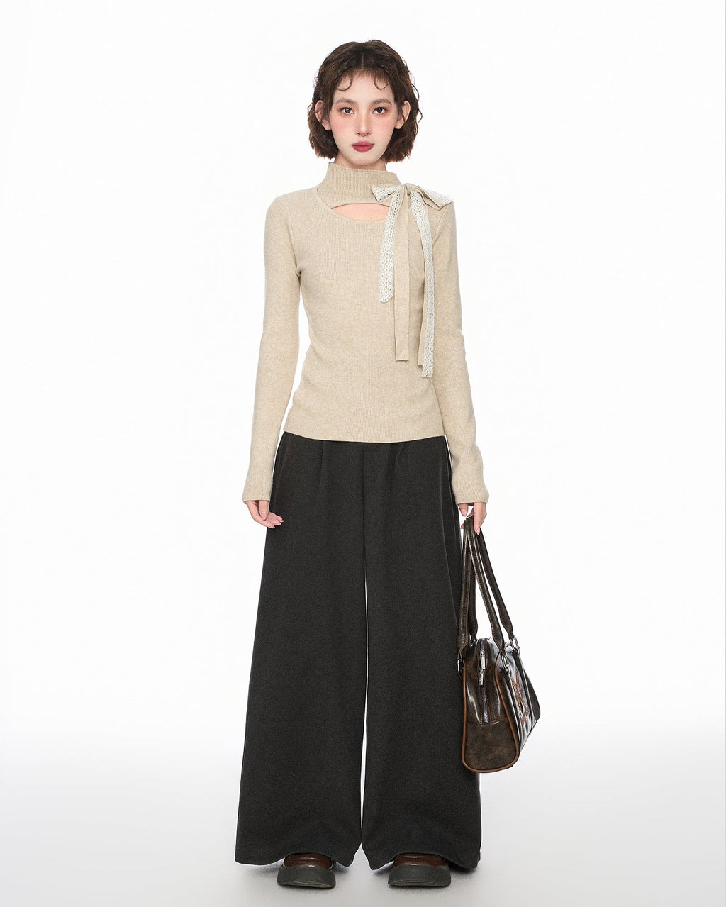 Mock Neck Cutout Bow - Tie Layering Top - COPPING THREADS - CT Select