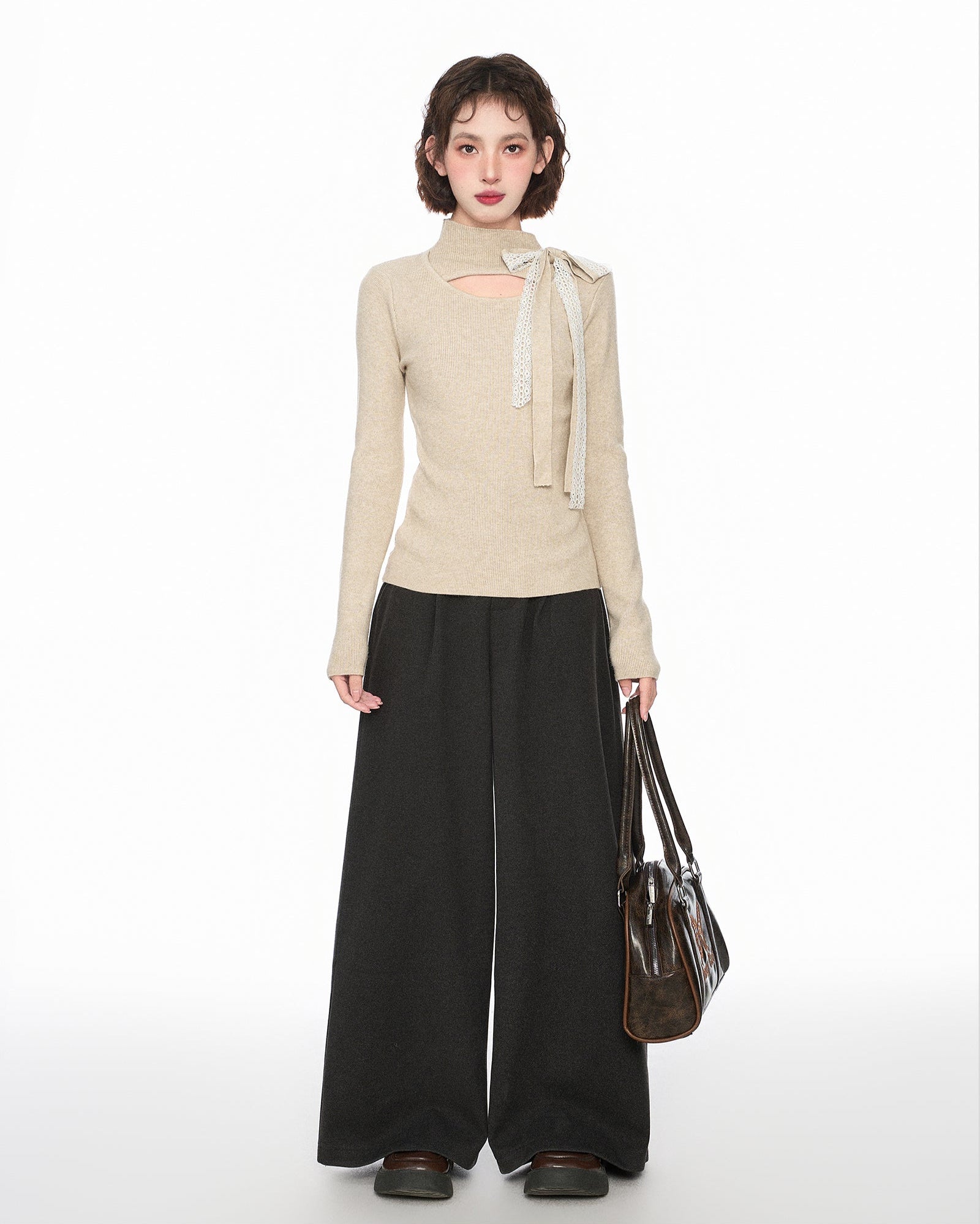 Mock Neck Cutout Bow - Tie Layering Top - COPPING THREADS - CT Select