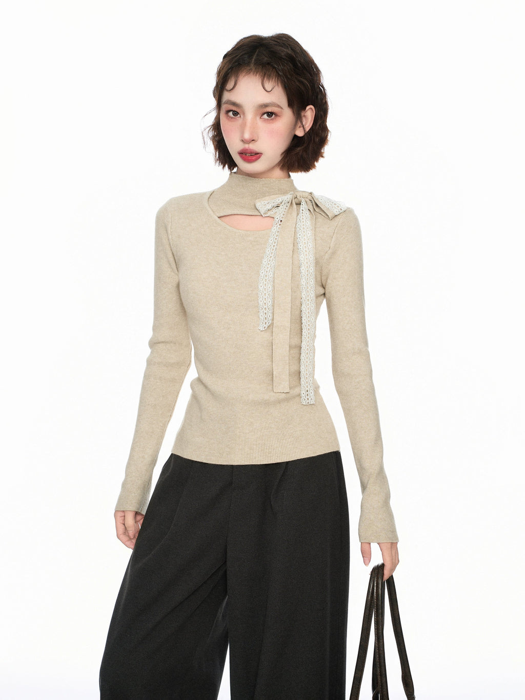 Mock Neck Cutout Bow - Tie Layering Top - COPPING THREADS - CT Select