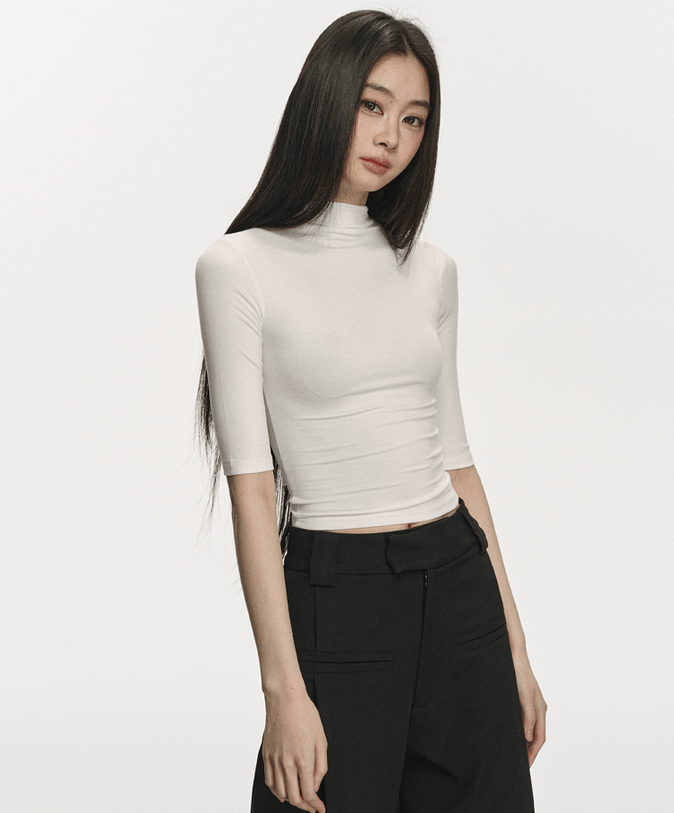 Mock Neck Fitted Half Sleeve Tee - COPPING THREADS - Anna Aneae