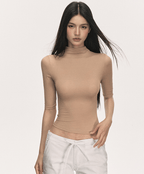 Mock Neck Fitted Half Sleeve Tee - COPPING THREADS - Anna Aneae