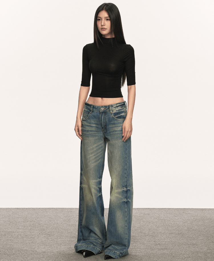 Mock Neck Fitted Half Sleeve Tee - COPPING THREADS - Anna Aneae